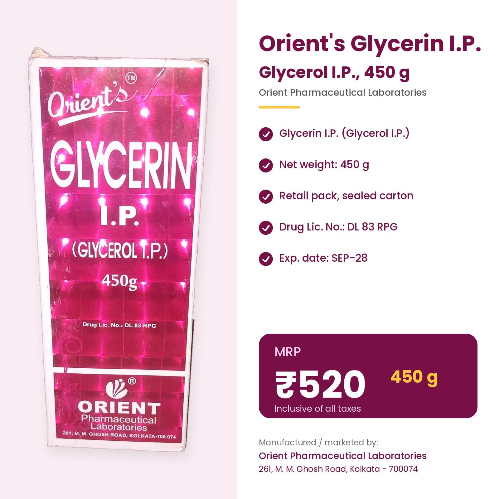 Orient's Glycerin I.P. 450g – Glycerol I.P.