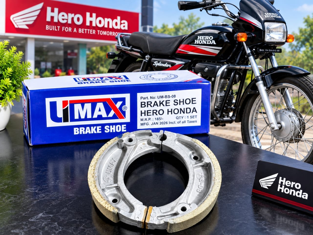 UMAX Brake Shoe for Hero Honda Splendor – UM-BS-08, 1 Set