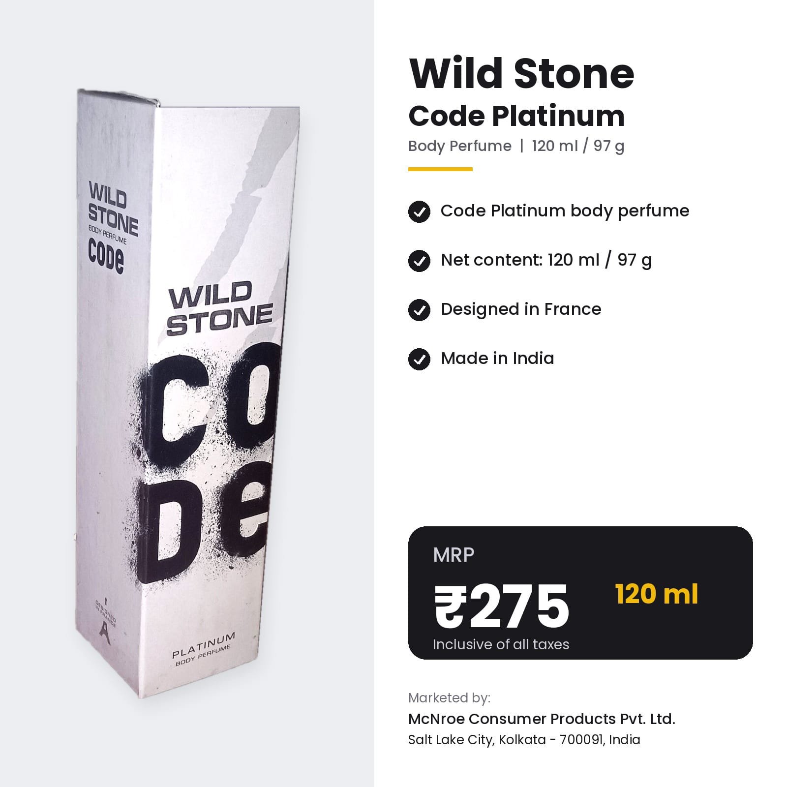 Wild Stone Code Platinum Body Perfume 120ml