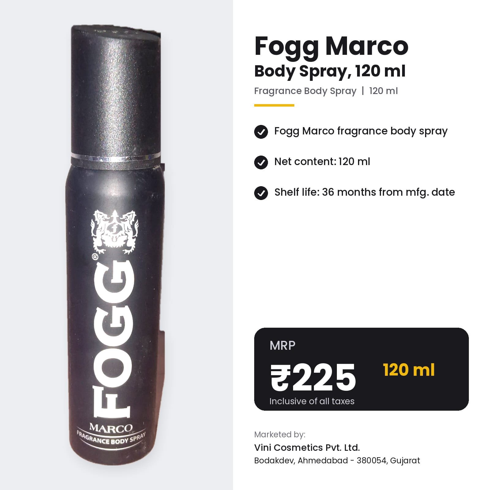 Fogg Marco Fragrance Body Spray 120ml for Men