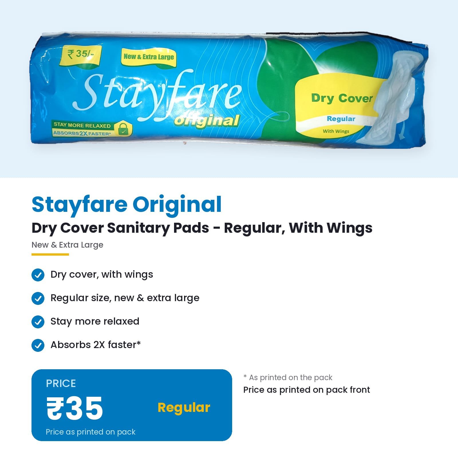 Stayfree Original Dry Cover Sanitary Pads Regular with Wings
