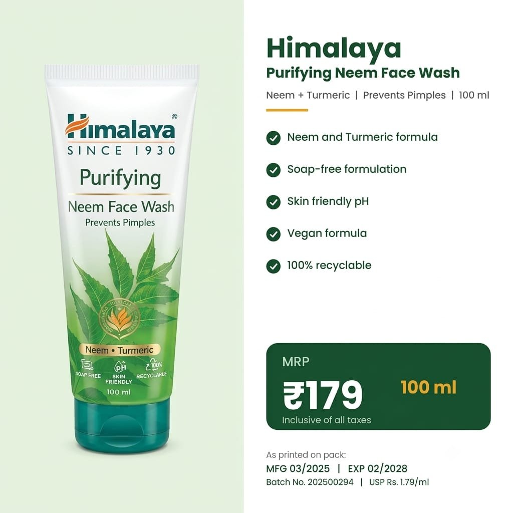Himalaya Purifying Neem Face Wash 100 ml with Neem & Turmeric – Soap-Free Formula