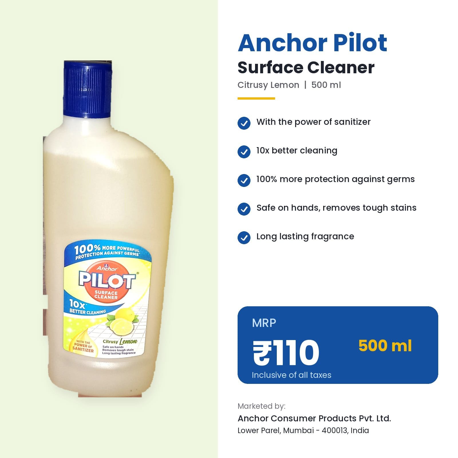 Anchor Pilot Surface Cleaner 500ml – Citrusy Lemon